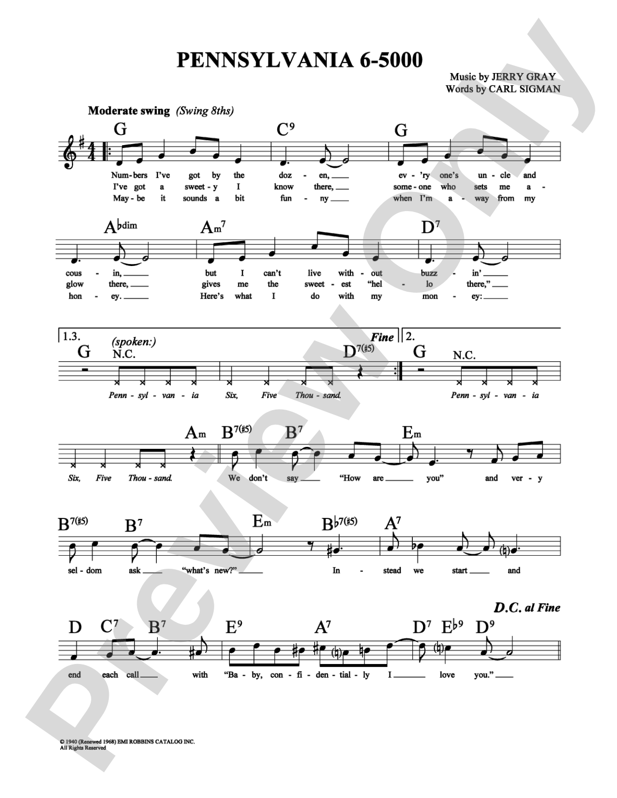 Pennsylvania 6-5000: Lead Sheet Digital Sheet Music
