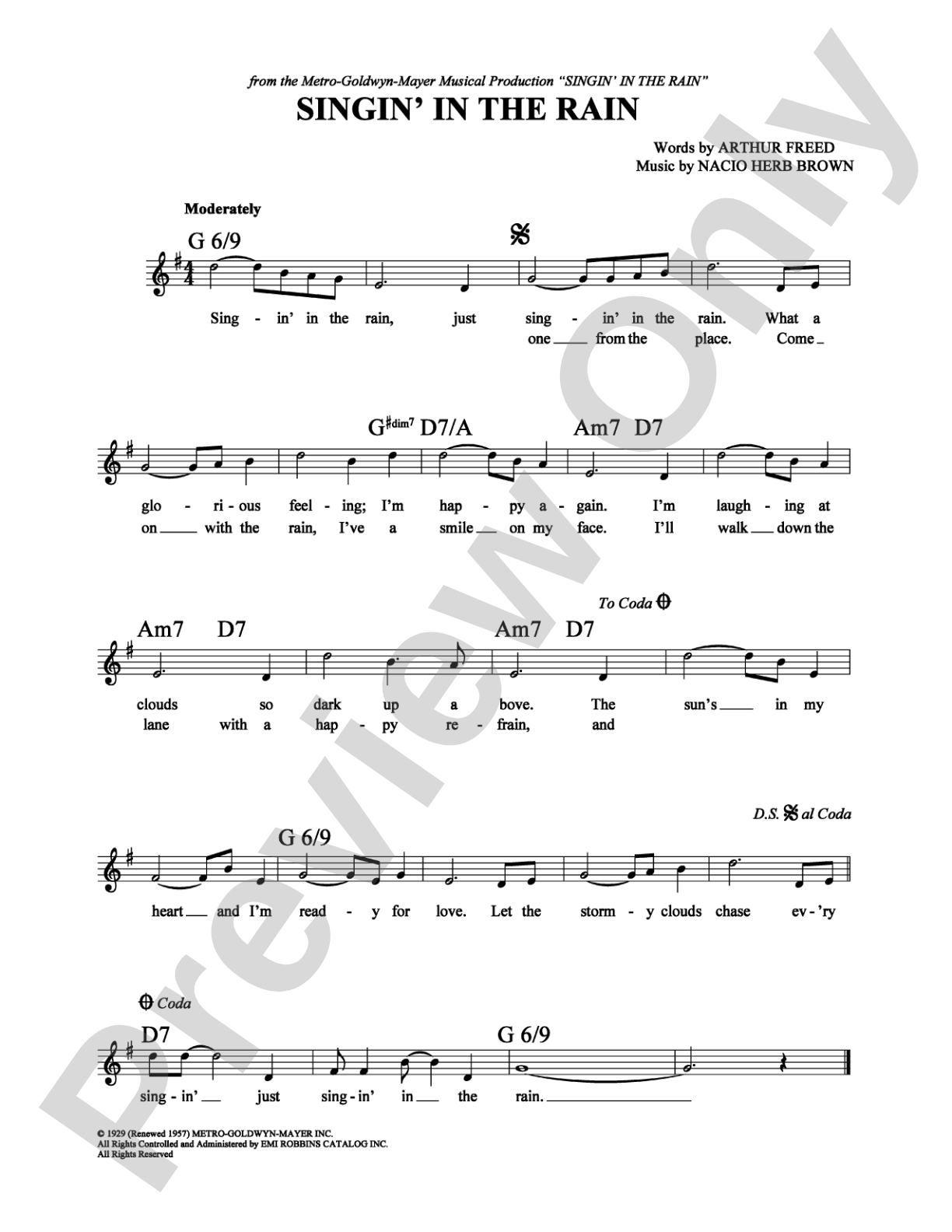 Singin' in the Rain: Lead Sheet Digital Sheet Music