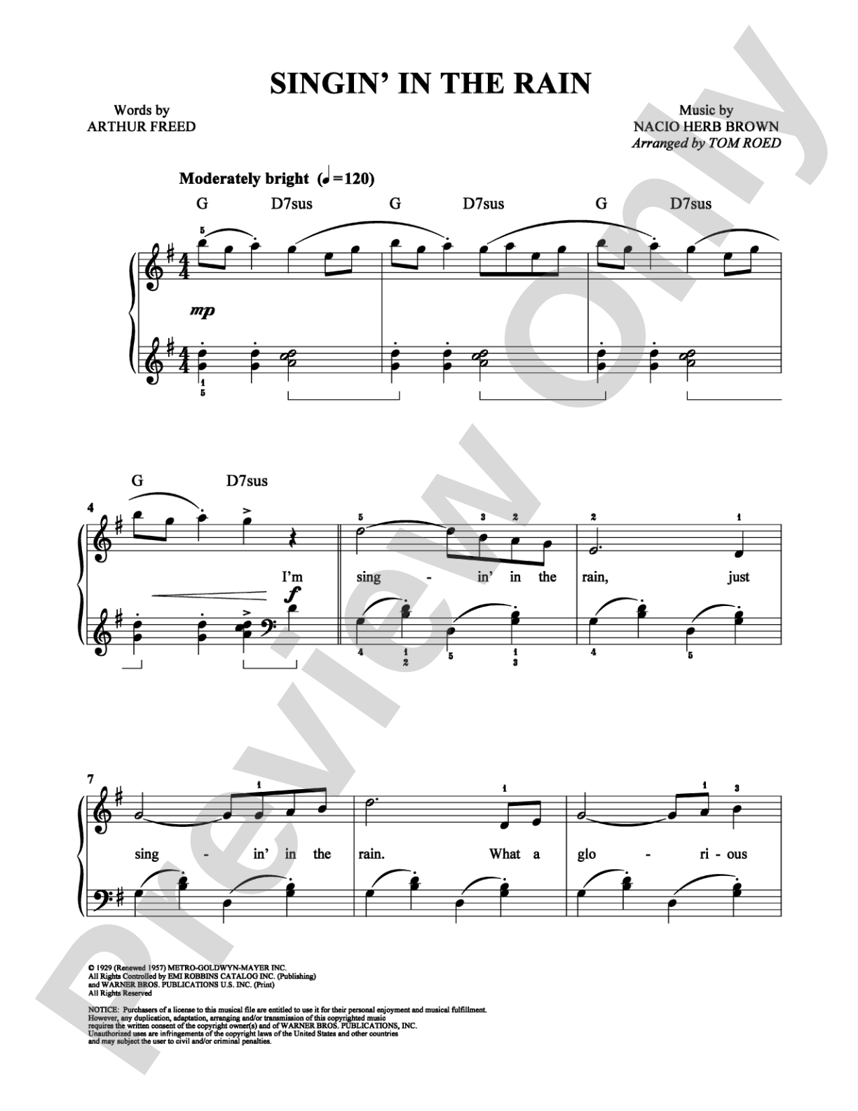 Singin' in the Rain: Easy Piano Digital Sheet Music