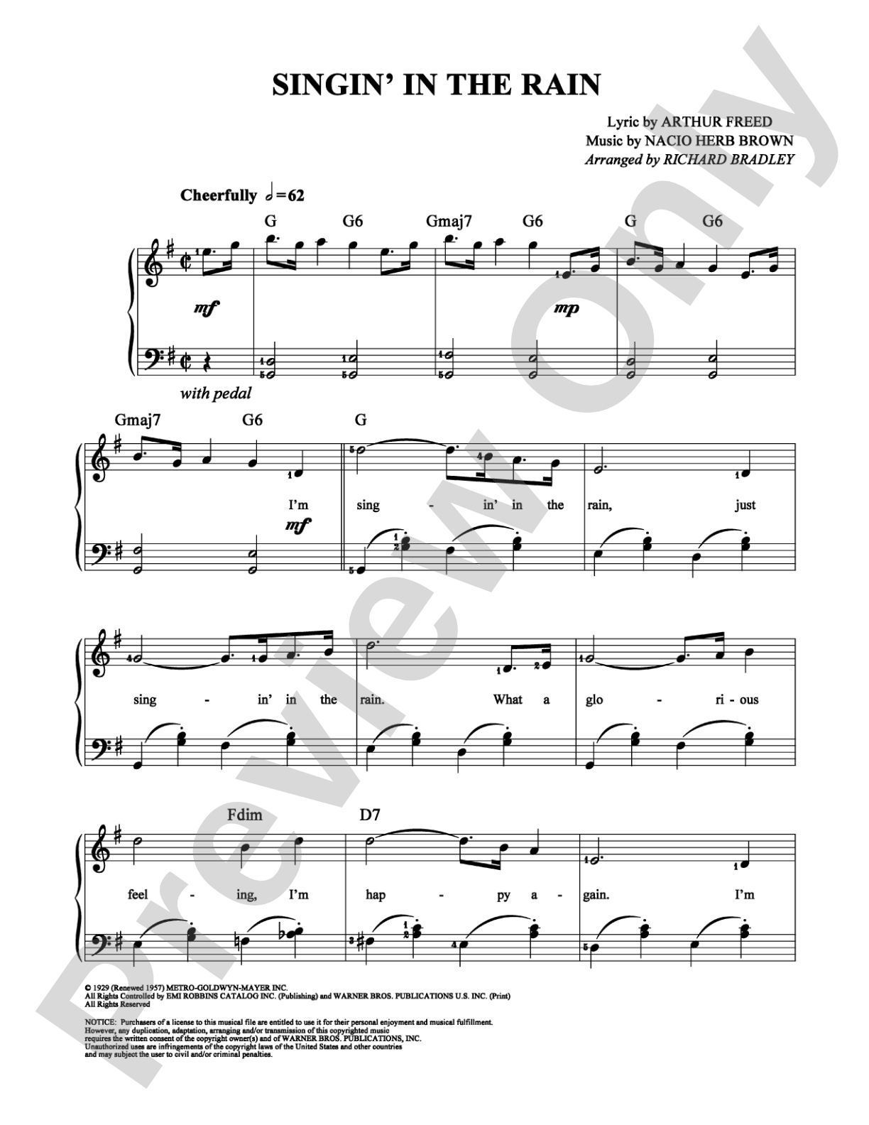 Singin' In the Rain: Easy Piano Digital Sheet Music