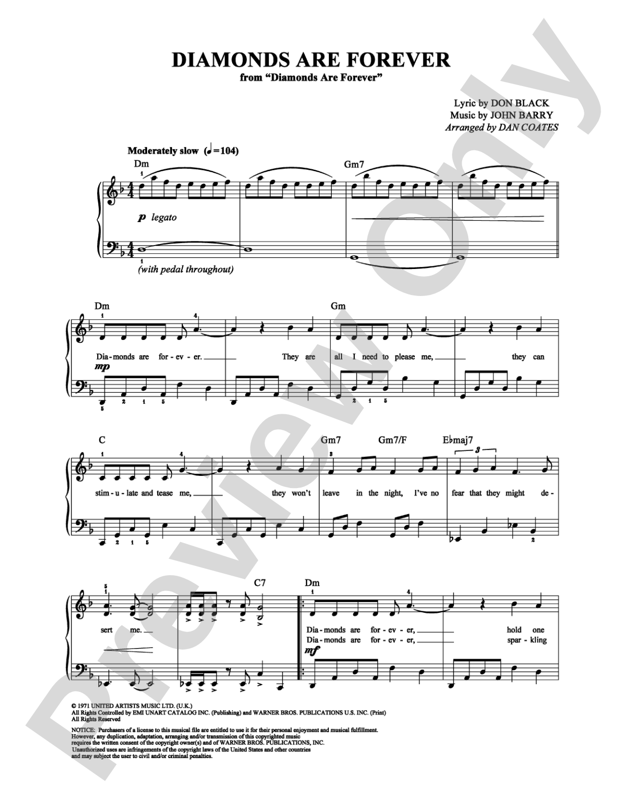 Diamonds Are Forever: Easy Piano Digital Sheet Music