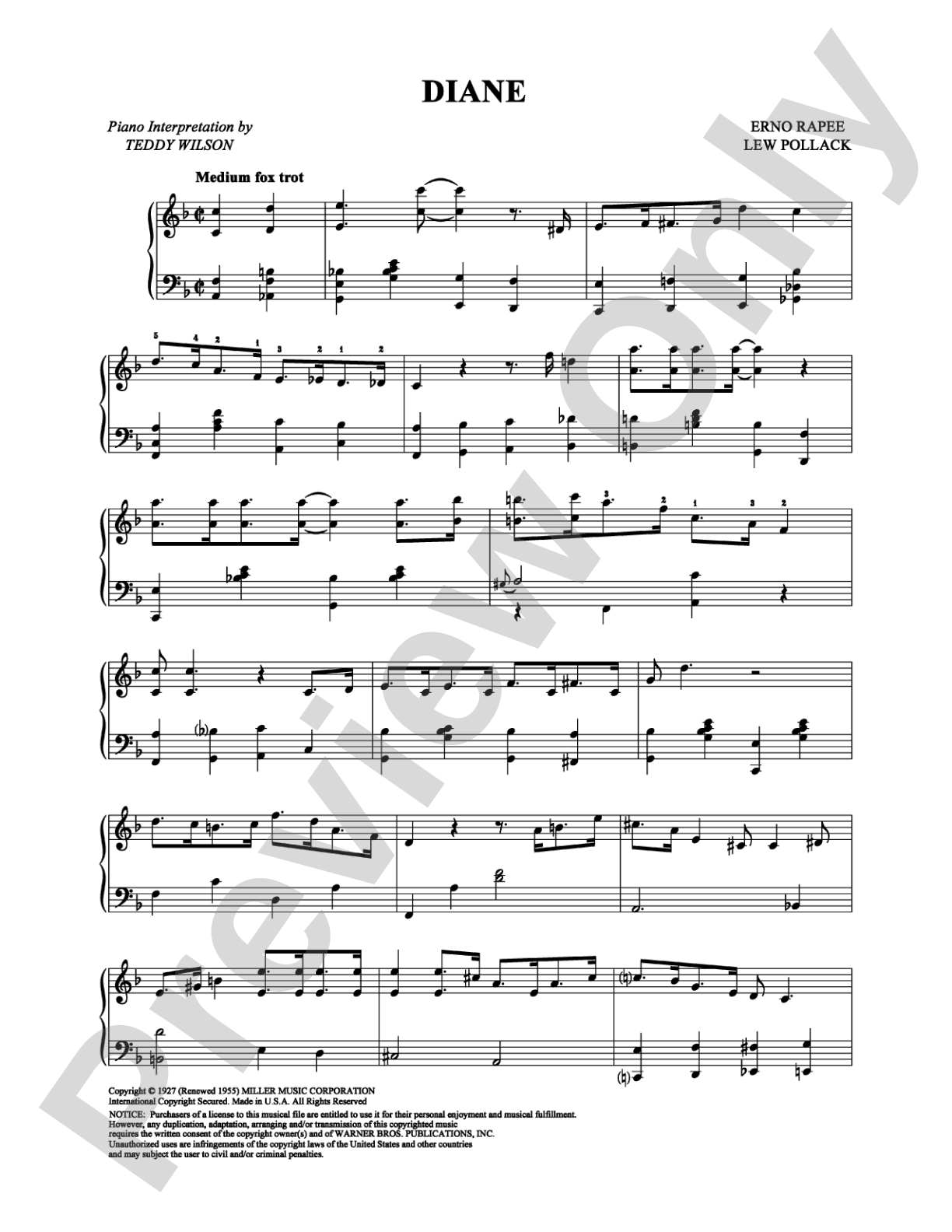 Diane: Piano Digital Sheet Music