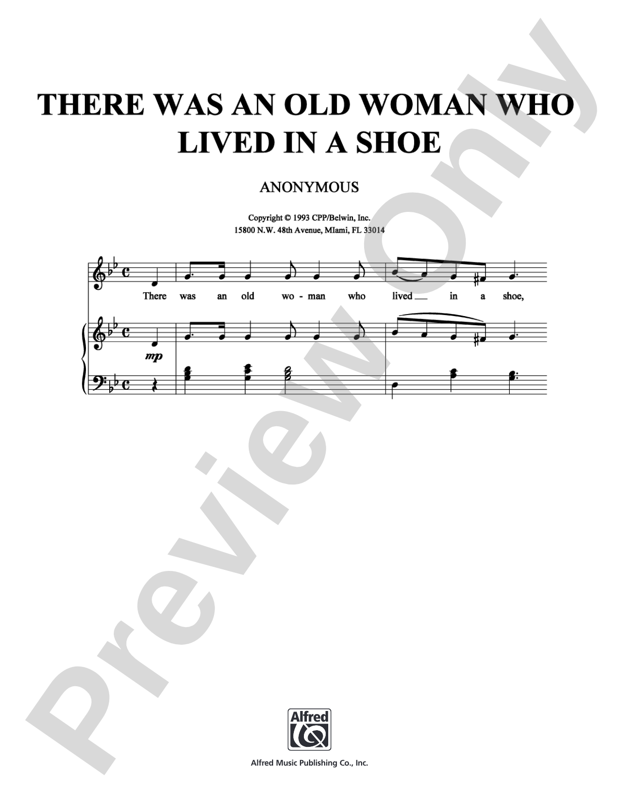 There Was an Old Woman Who Lived in a Shoe: Piano/Vocal/Chords Digital Sheet Music