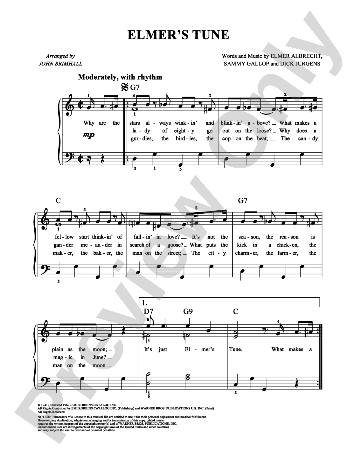 Elmer's Tune: Easy Piano Digital Sheet Music