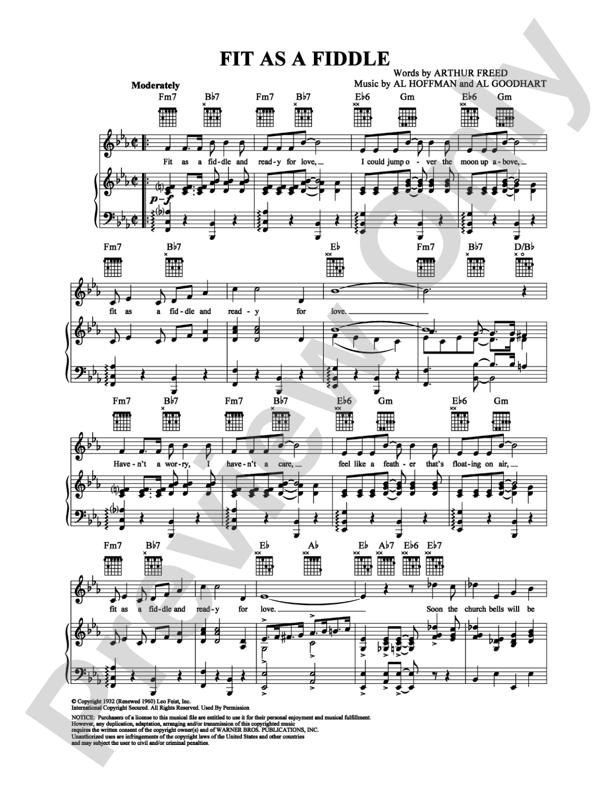 Fit As A Fiddle: Piano/Vocal/Chords Digital Sheet Music