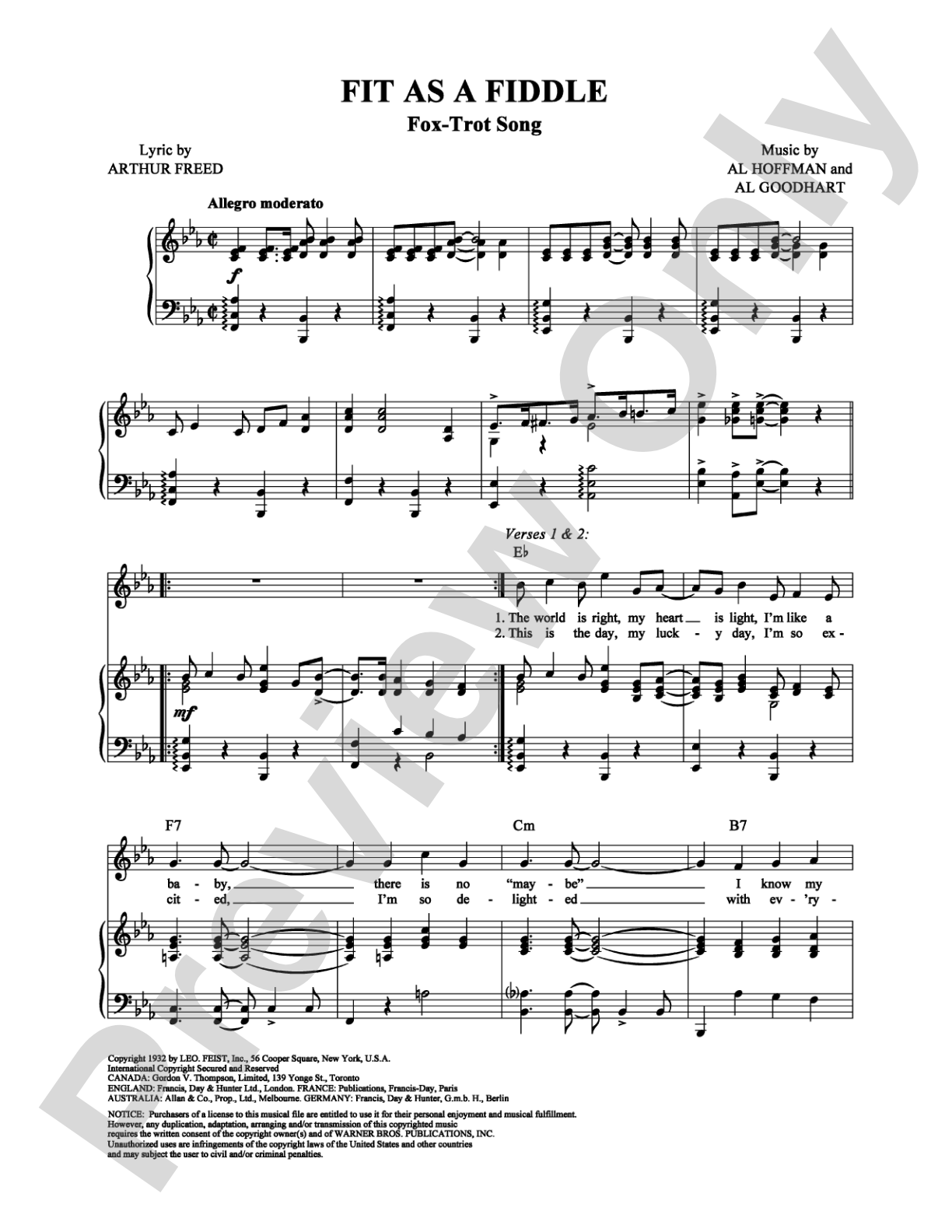 Fit As A Fiddle: Piano/Vocal/Chords Digital Sheet Music