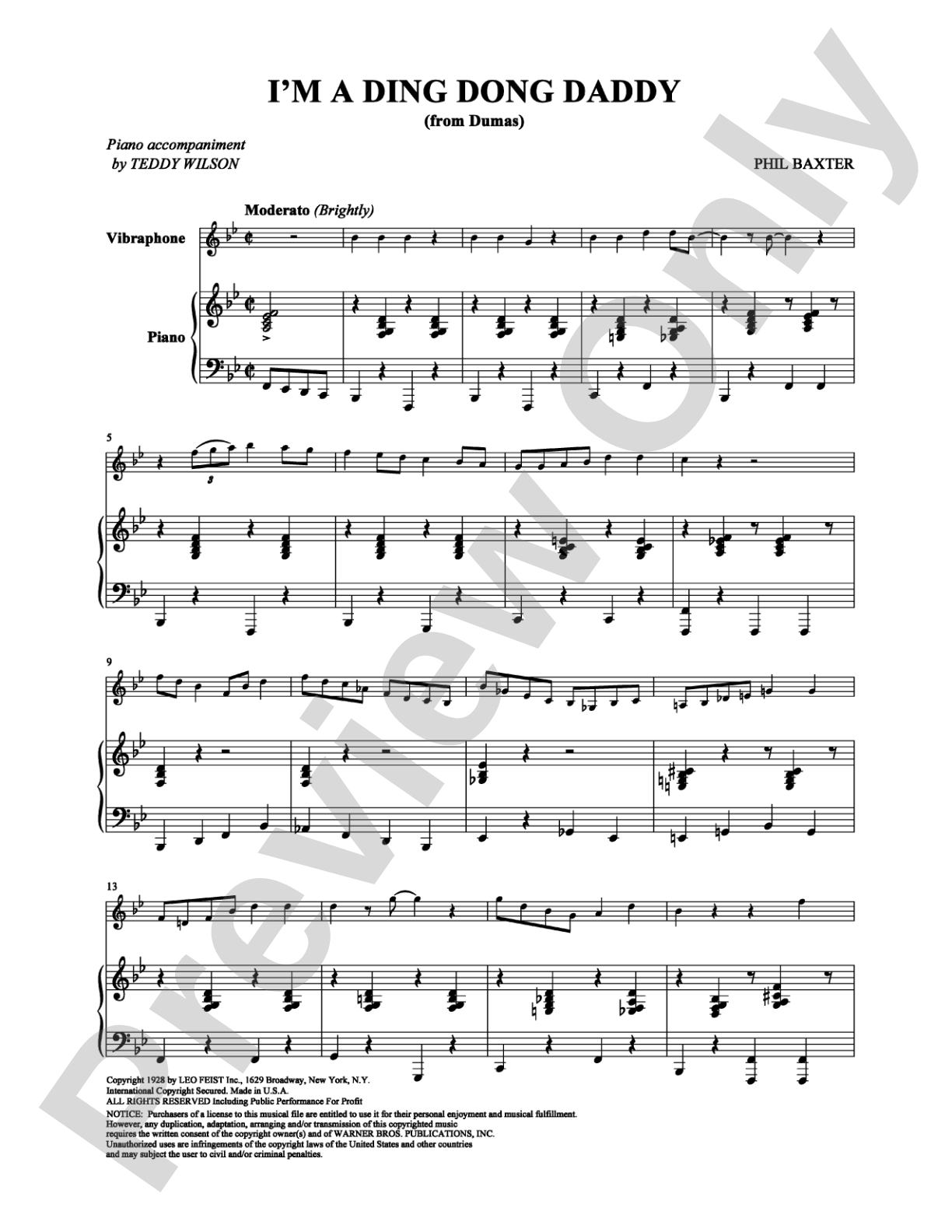 I'm a Ding Dong Daddy - Piano Score: Solo & Small Ensemble Digital Sheet Music