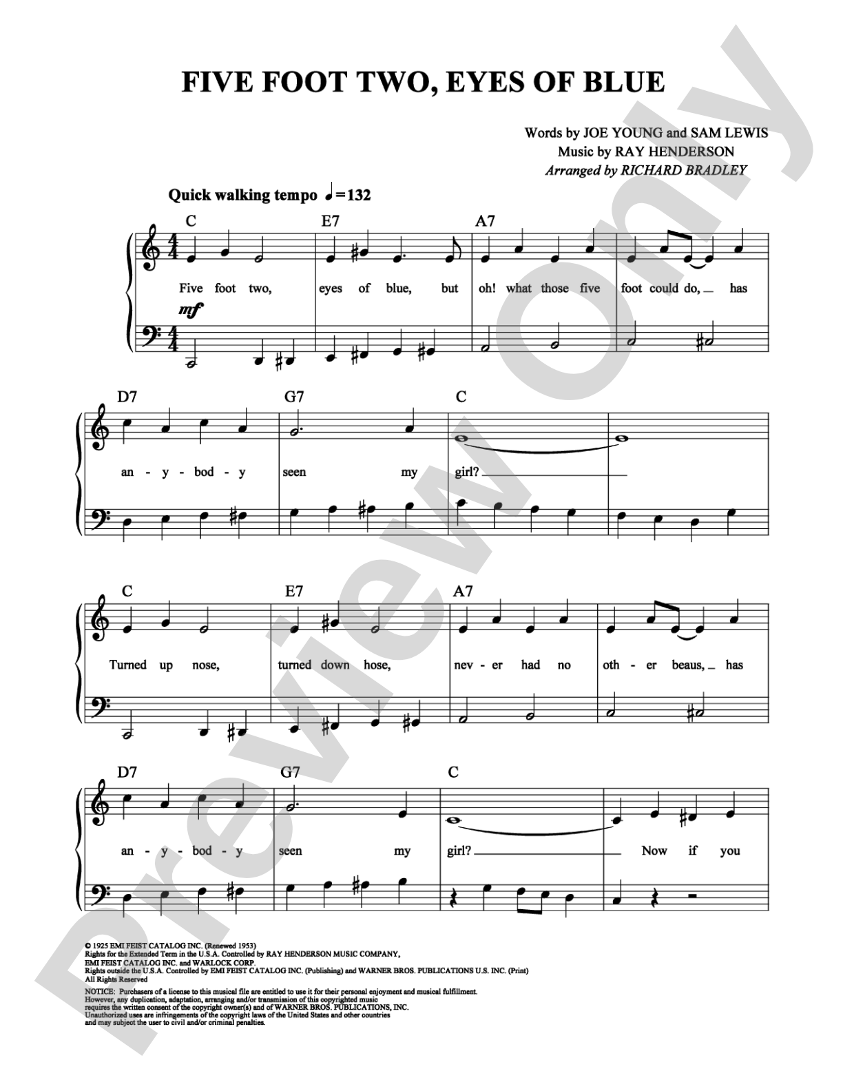 Five Foot Two, Eyes of Blue: Easy Piano Digital Sheet Music
