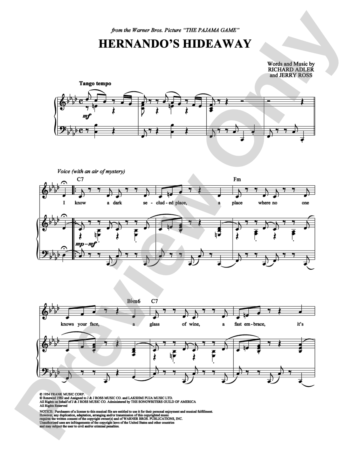 Hernando's Hideaway: Piano/Vocal/Chords Digital Sheet Music