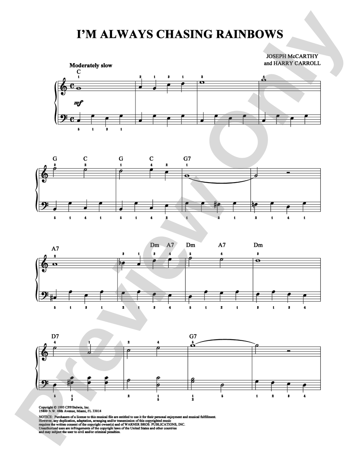 I'm Always Chasing Rainbows: Easy Piano Digital Sheet Music