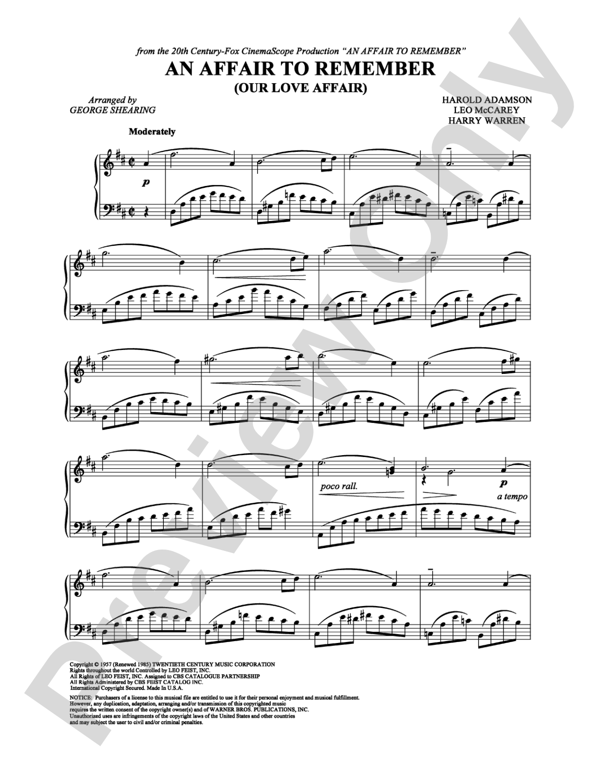 An Affair to Remember: Piano Digital Sheet Music