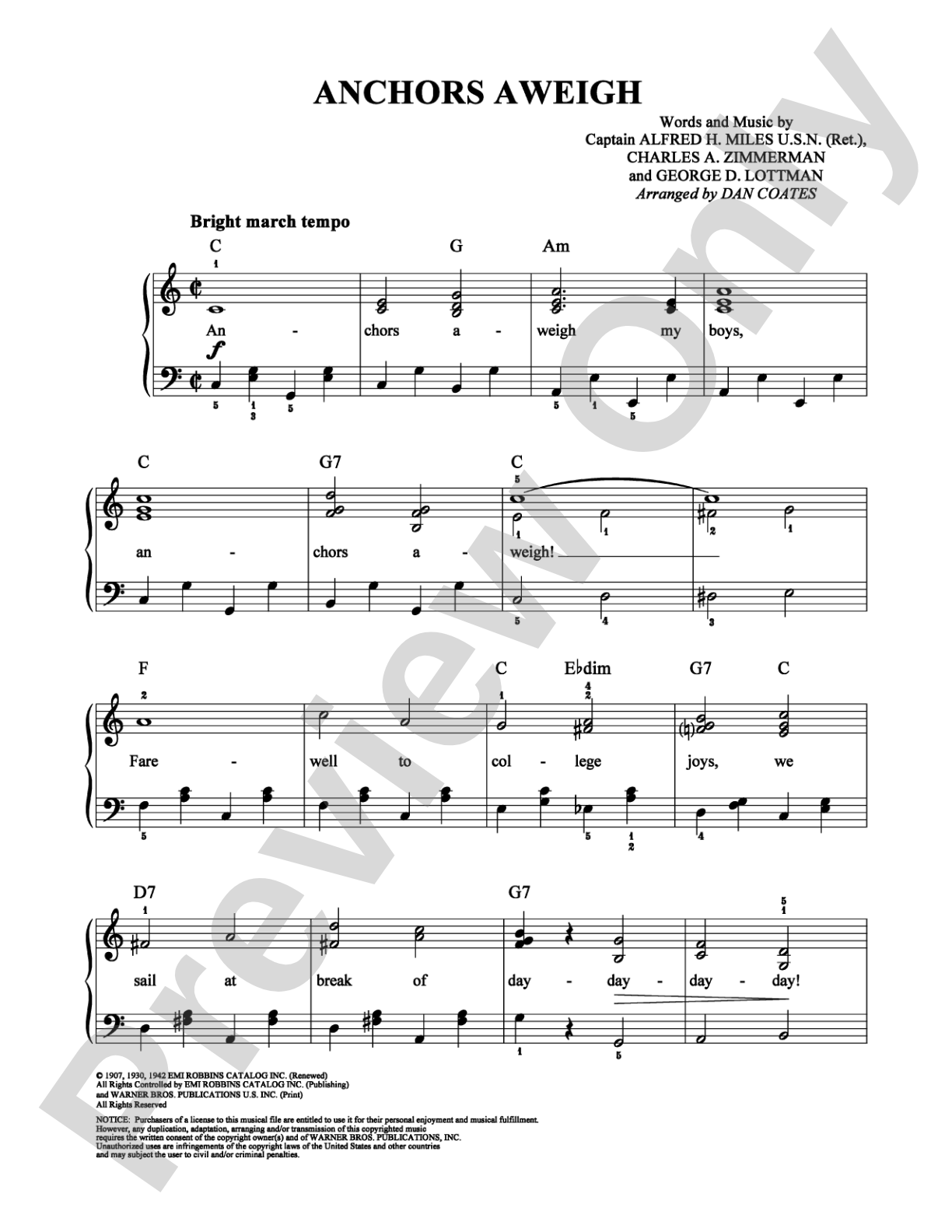 Anchors Aweigh: Easy Piano Digital Sheet Music