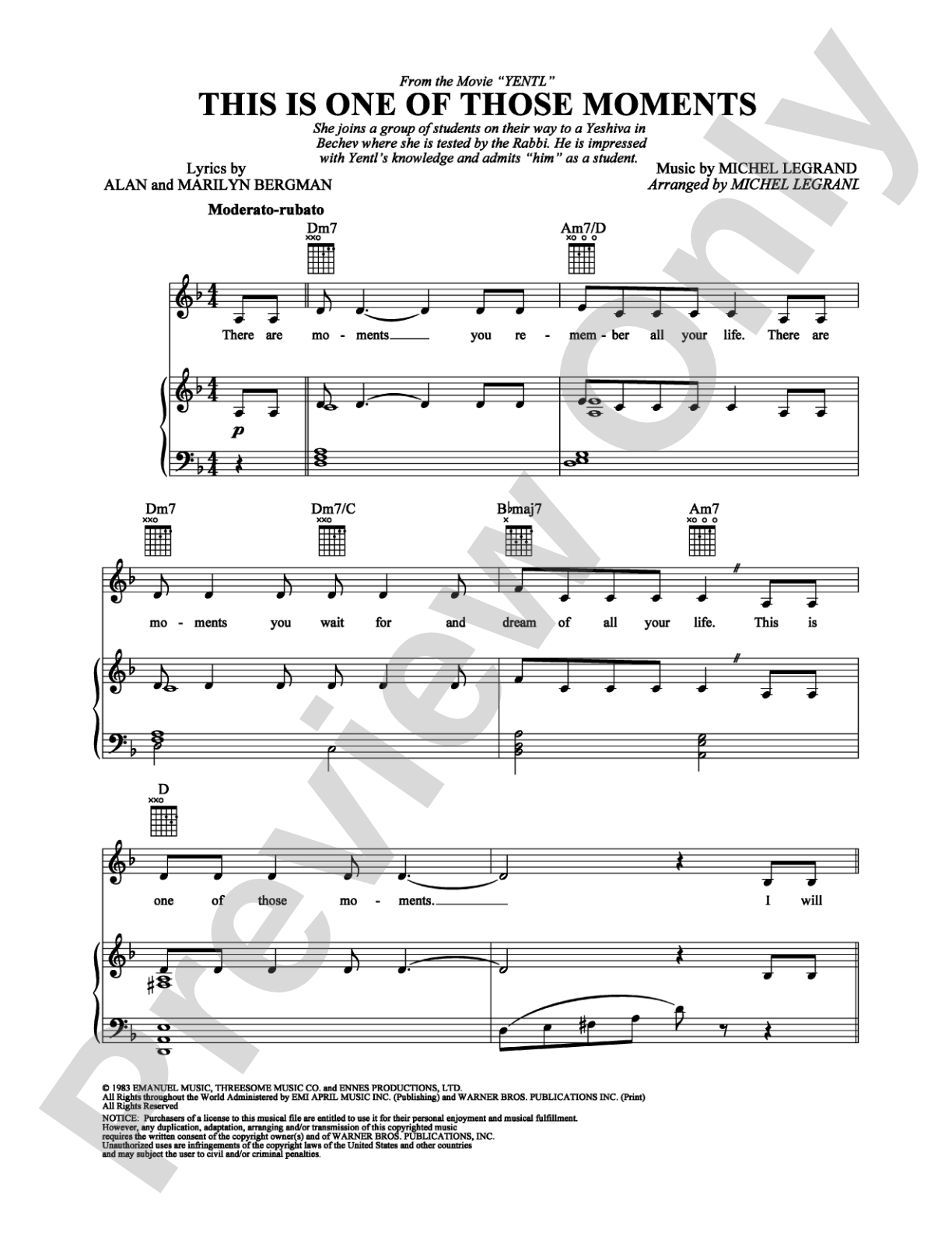 This Is One of Those Moments: Piano/Vocal/Chords Digital Sheet Music