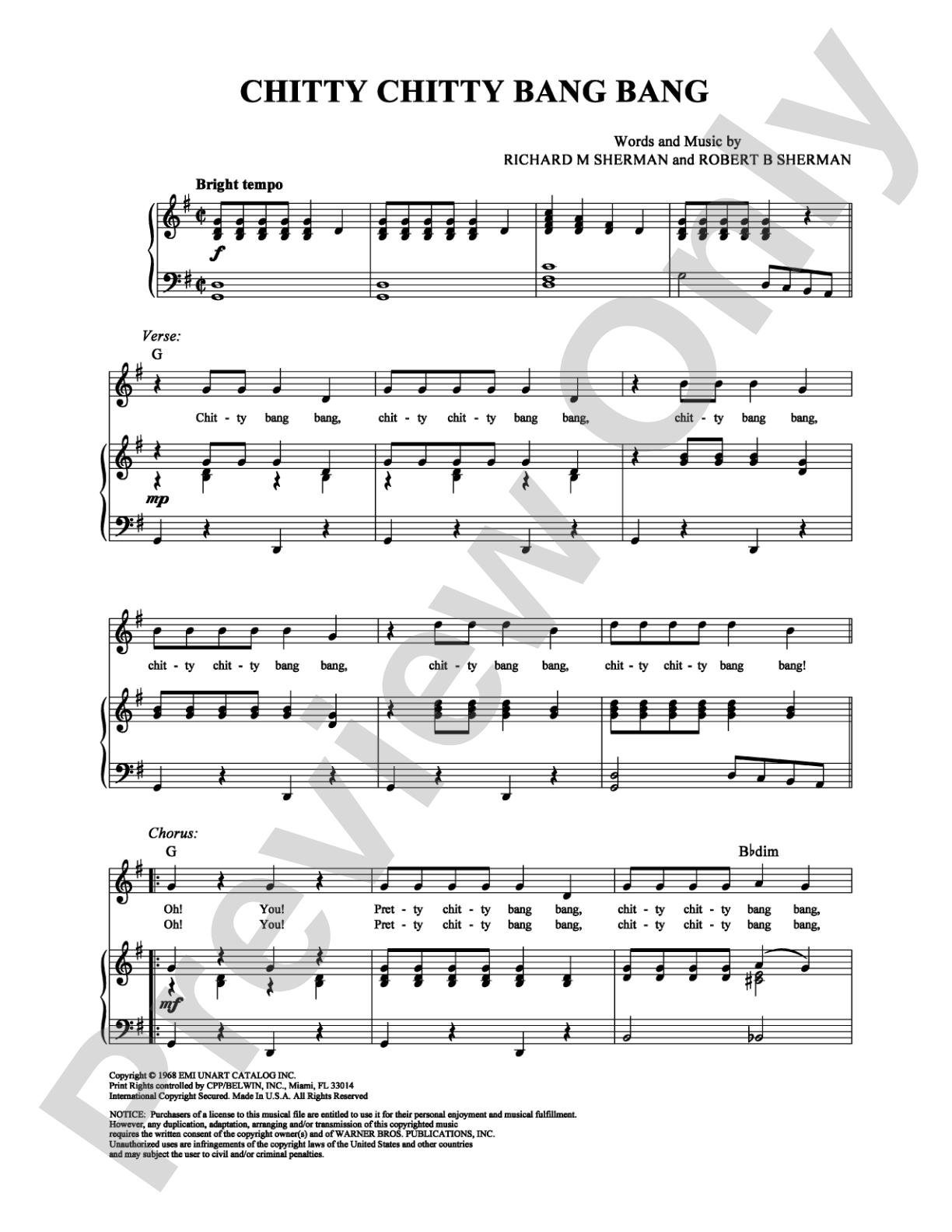 Chitty Chitty Bang Bang: Piano/Vocal/Chords Digital Sheet Music