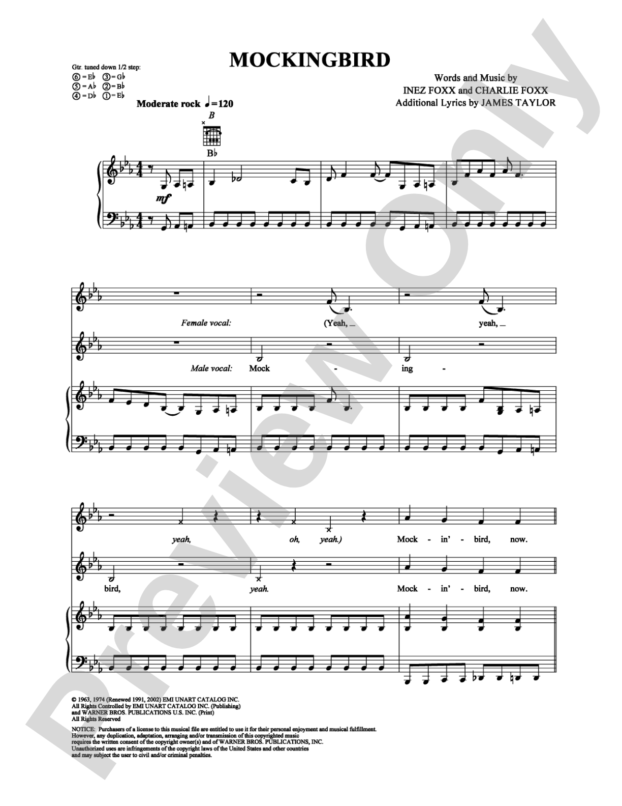 Mockingbird: Piano/Vocal/Chords Digital Sheet Music