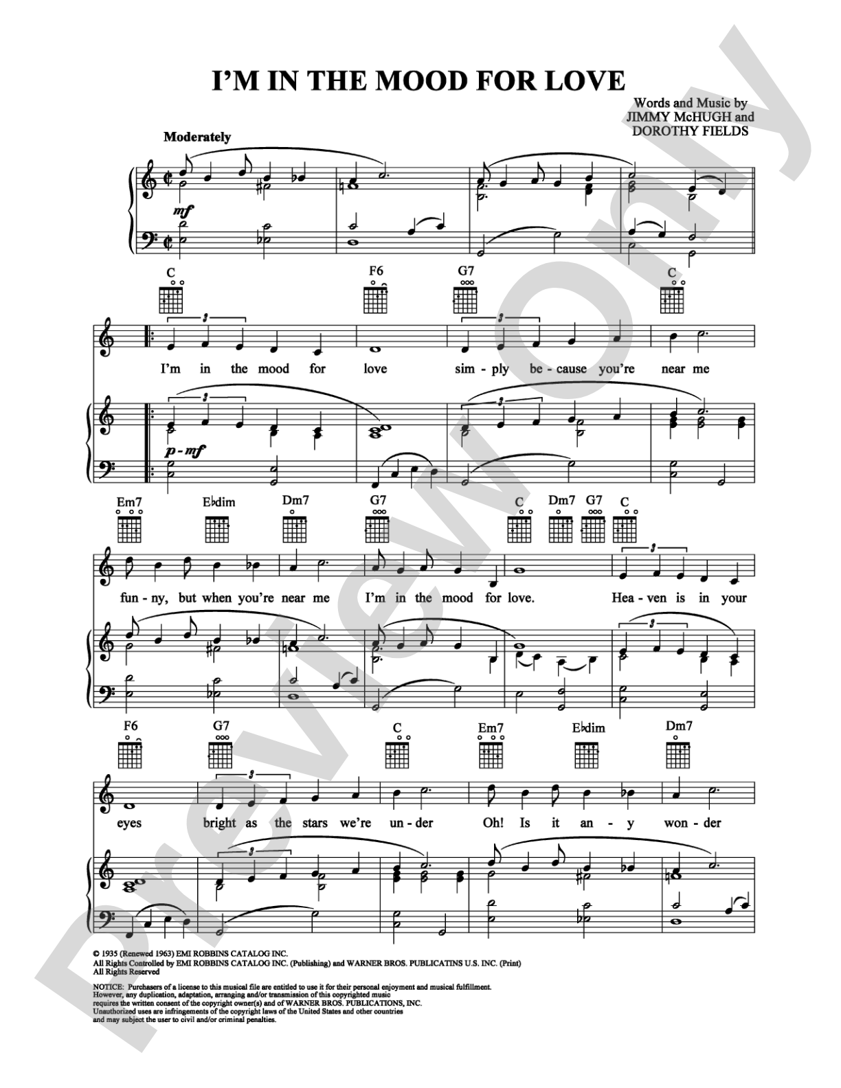 I'm in the Mood for Love: Piano/Vocal/Chords Digital Sheet Music