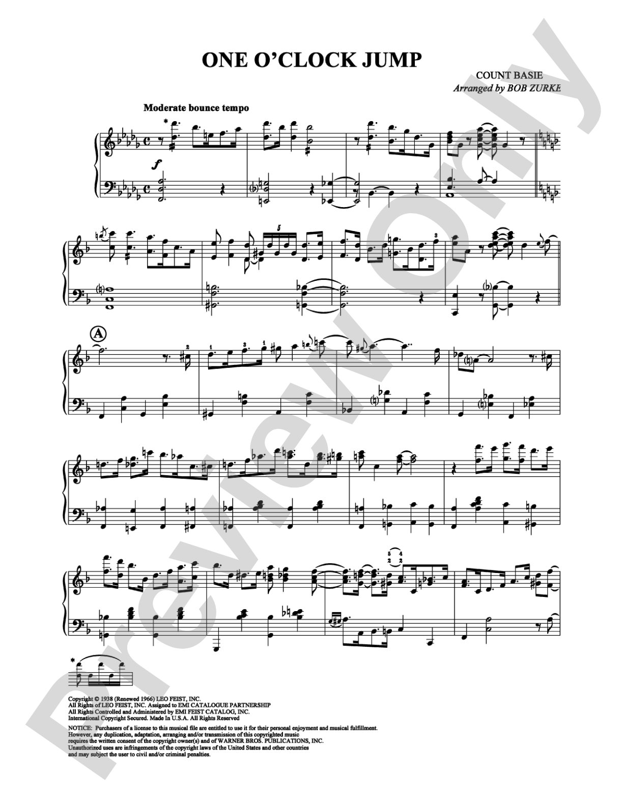 One O'Clock Jump: Piano Digital Sheet Music