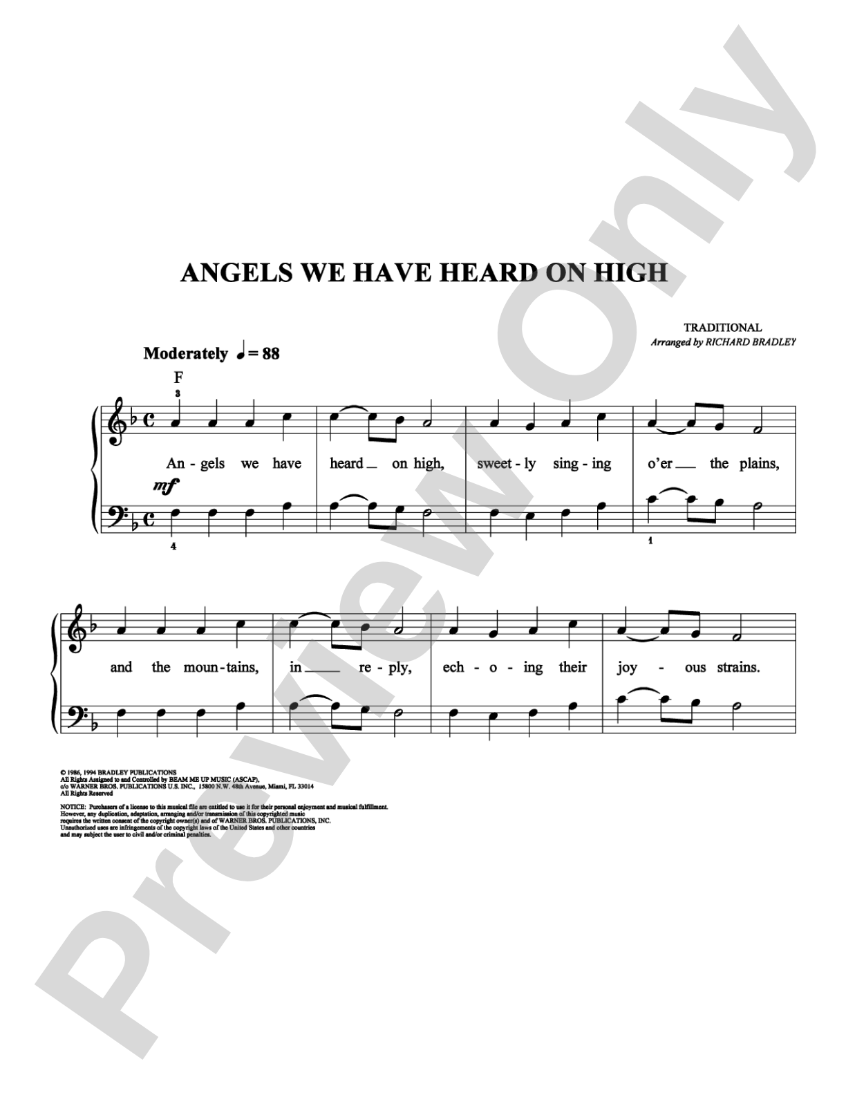 Angels We Have Heard on High: Easy Piano Digital Sheet Music