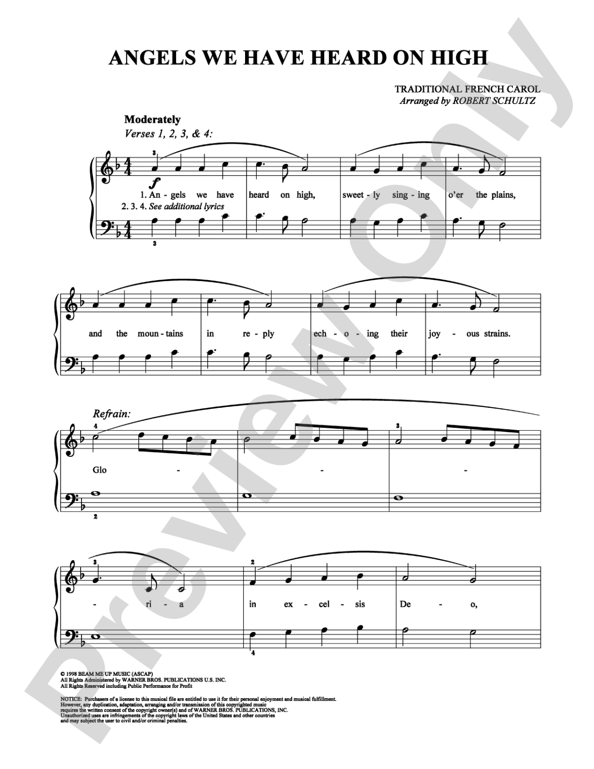 Angels We Have Heard on High: Easy Piano Digital Sheet Music