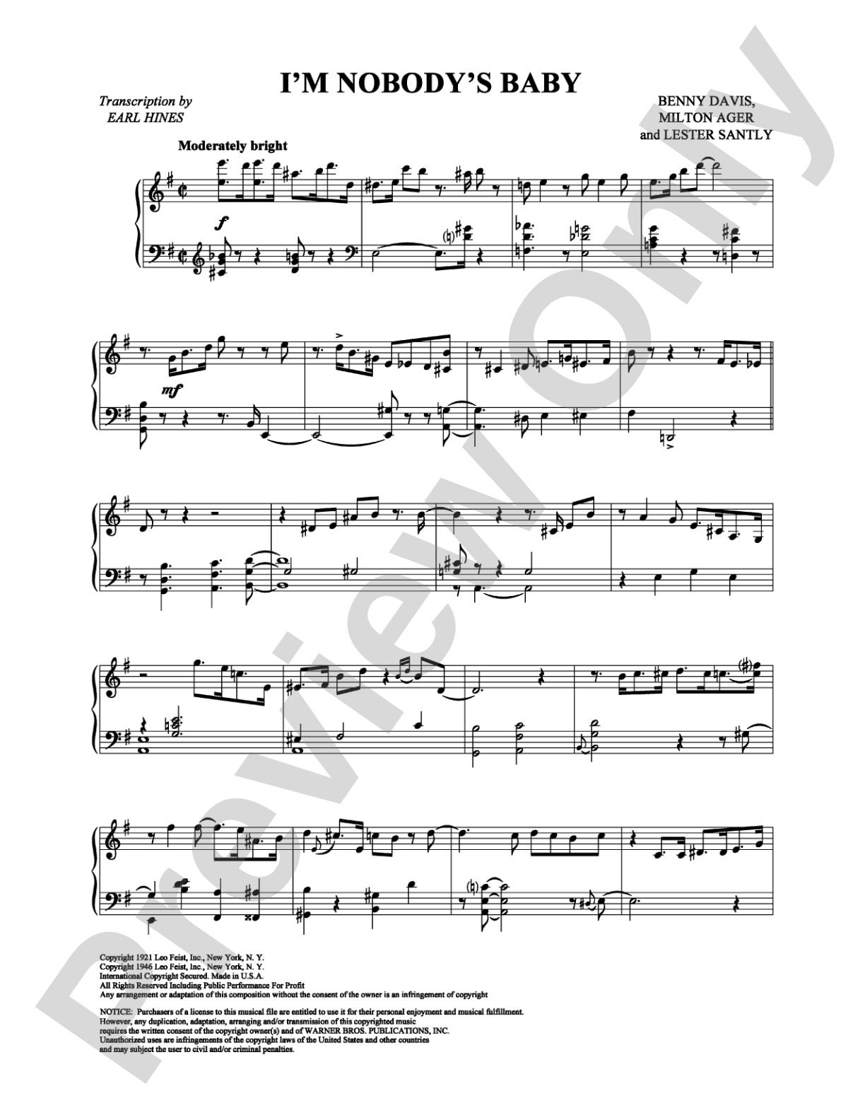 I'm Nobody's Baby: Piano Digital Sheet Music