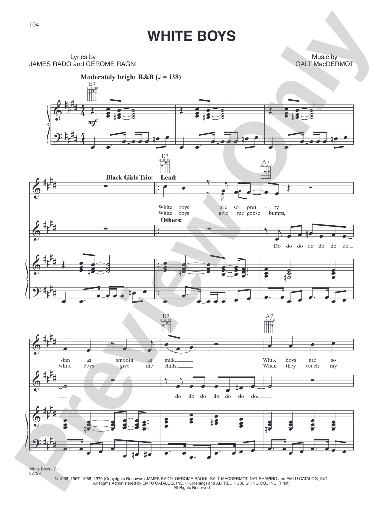 White Boys: Piano/Vocal/Chords