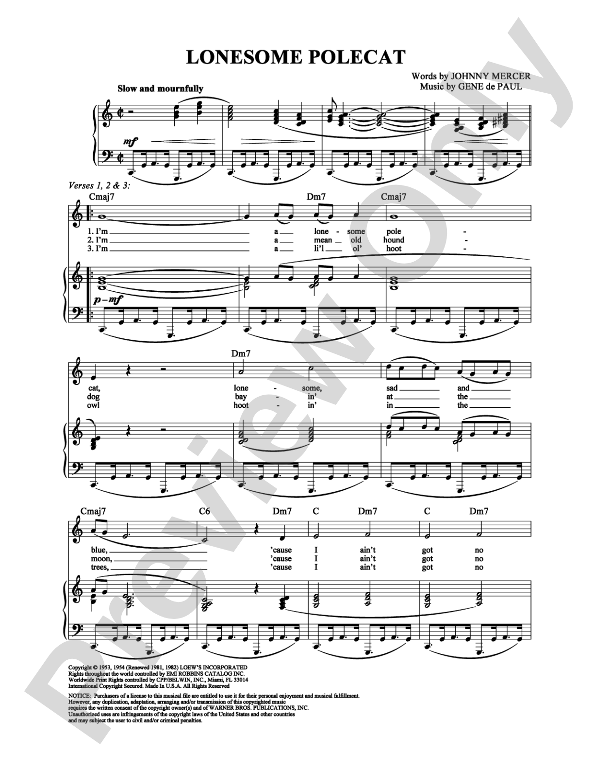 Lonesome Polecat: Piano/Vocal/Chords Digital Sheet Music