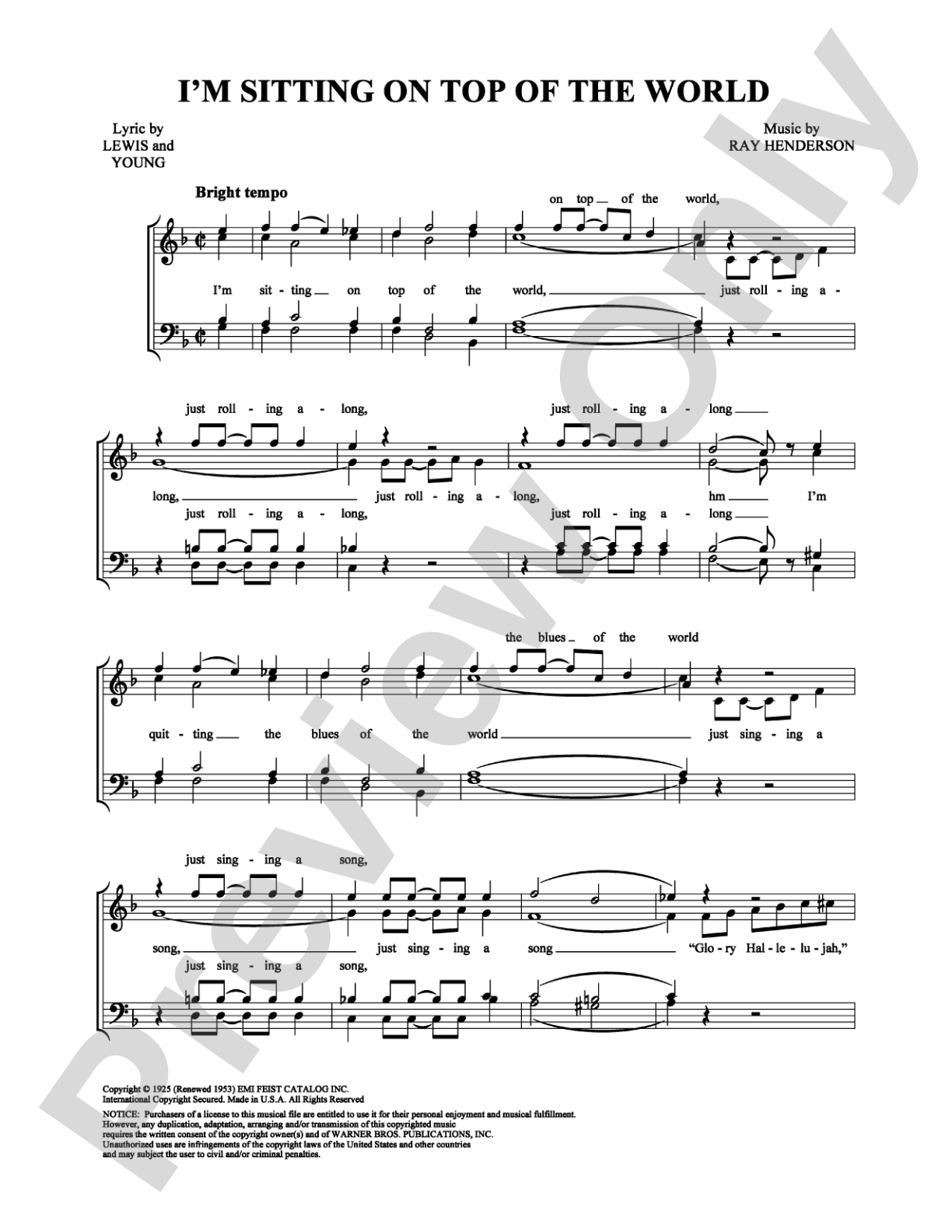 I'm Sitting on Top of the World: Vocal Group Digital Sheet Music