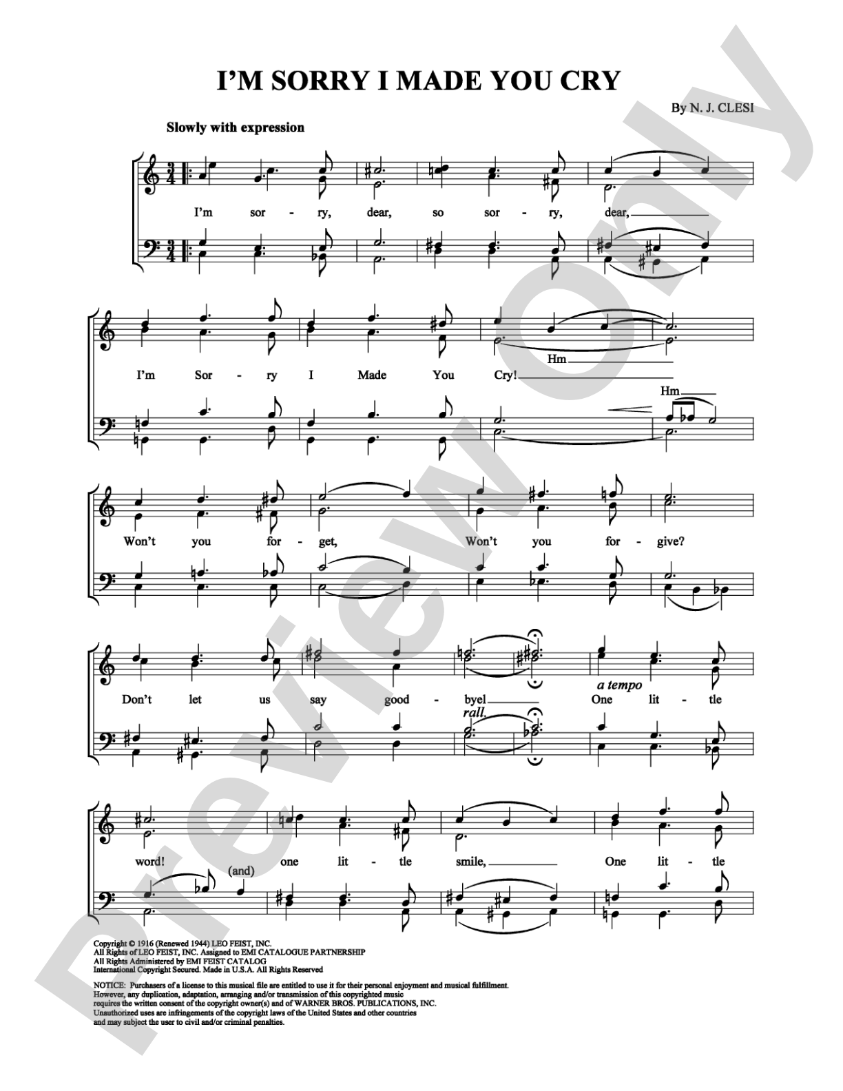 I'm Sorry I Made You Cry: Vocal Group Digital Sheet Music