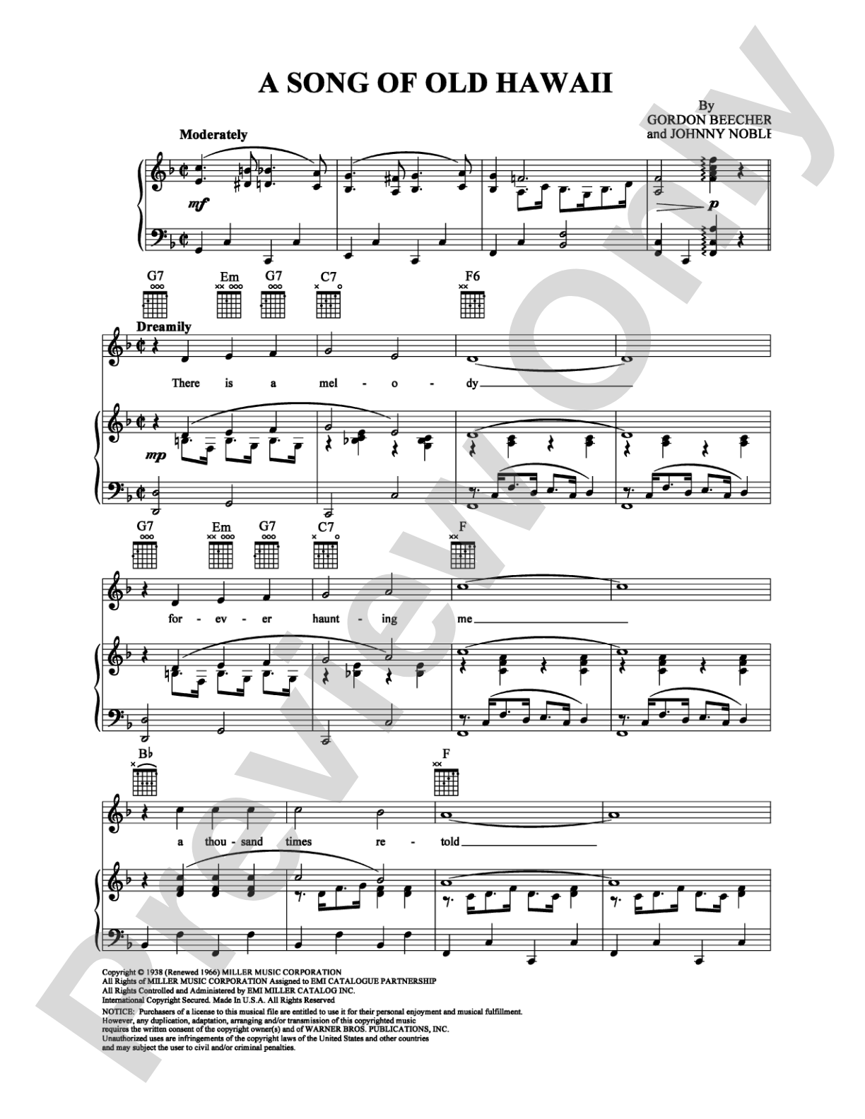 Song of Old Hawaii: Piano/Vocal/Chords Digital Sheet Music