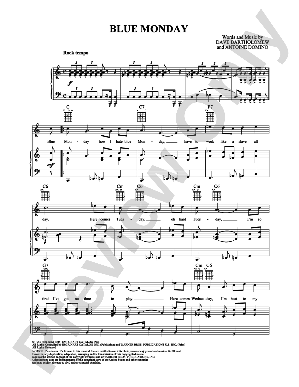 Blue Monday: Piano/Vocal/Chords Digital Sheet Music