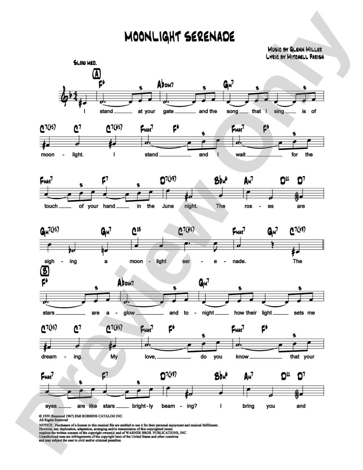 Moonlight Serenade: Lead Sheet Digital Sheet Music