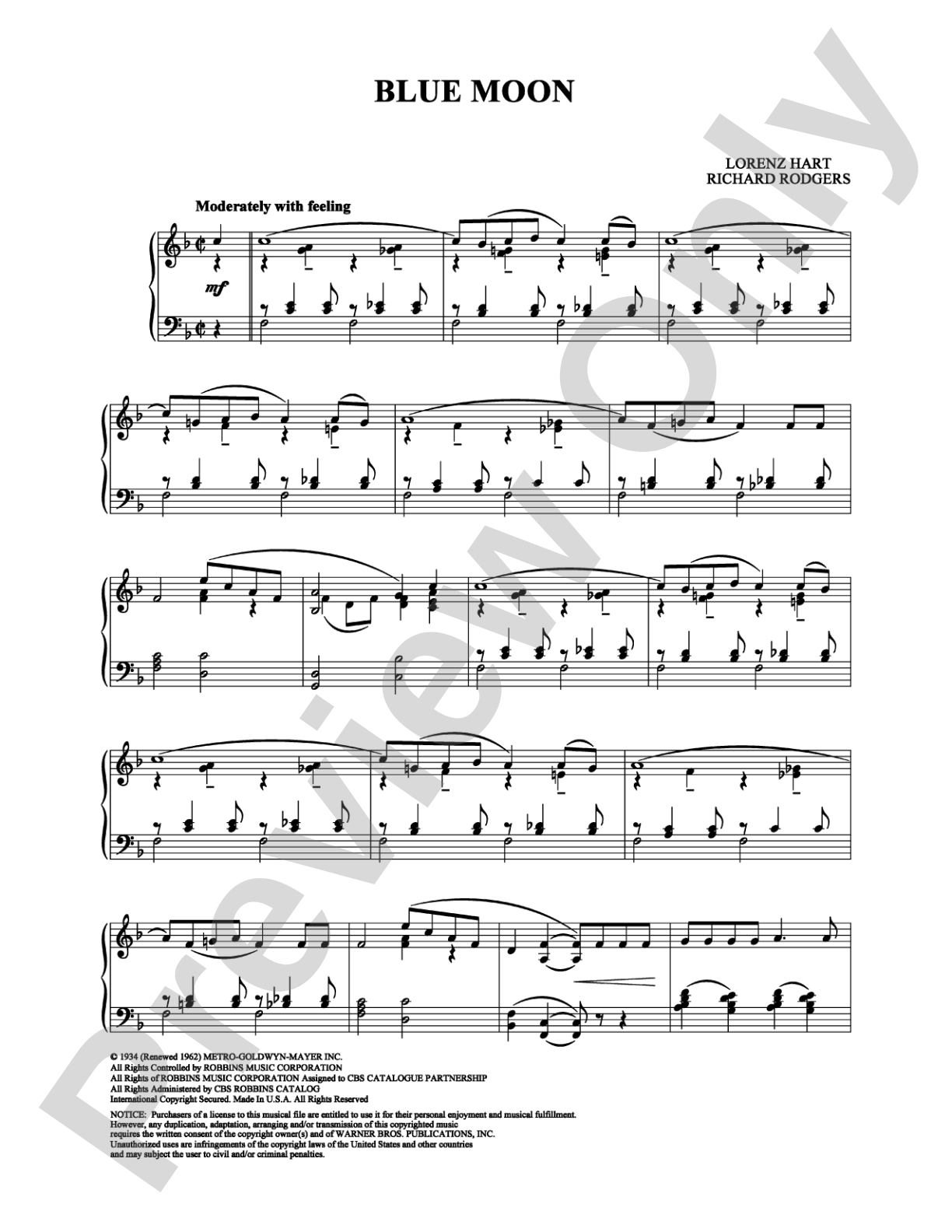 Blue Moon: Piano Digital Sheet Music