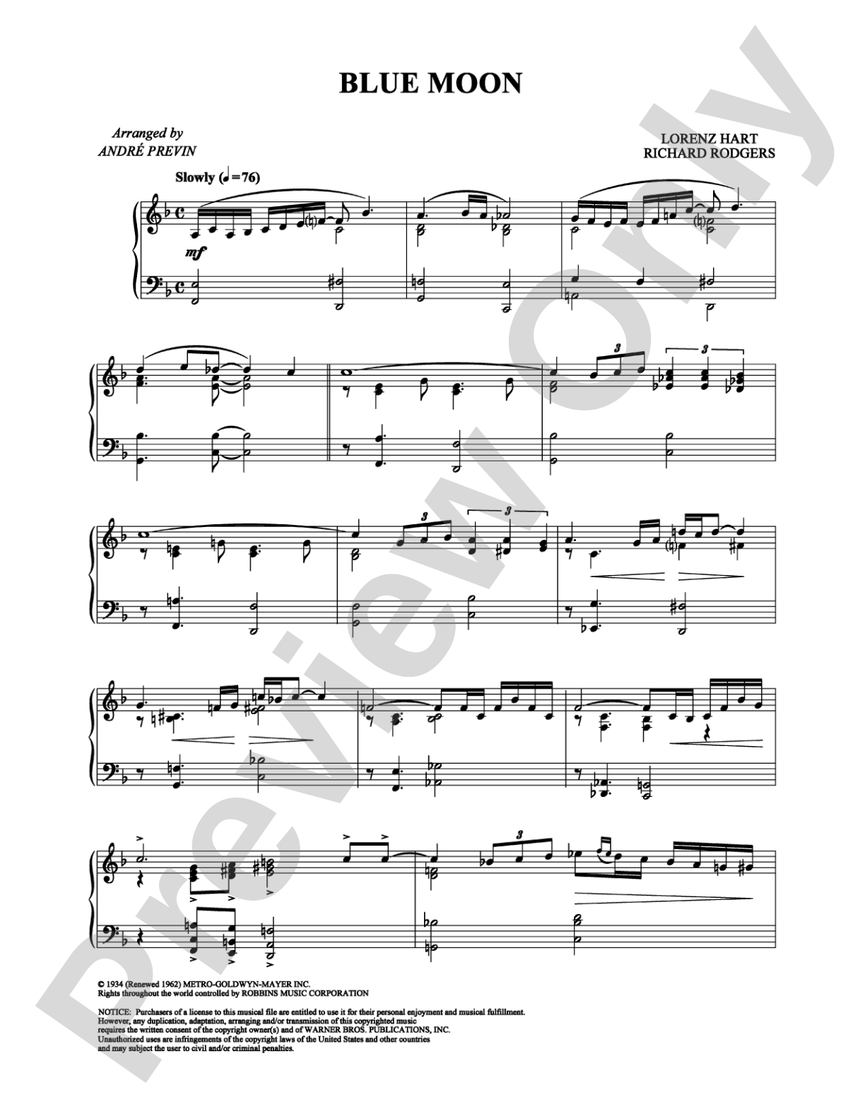 Blue Moon: Piano Digital Sheet Music