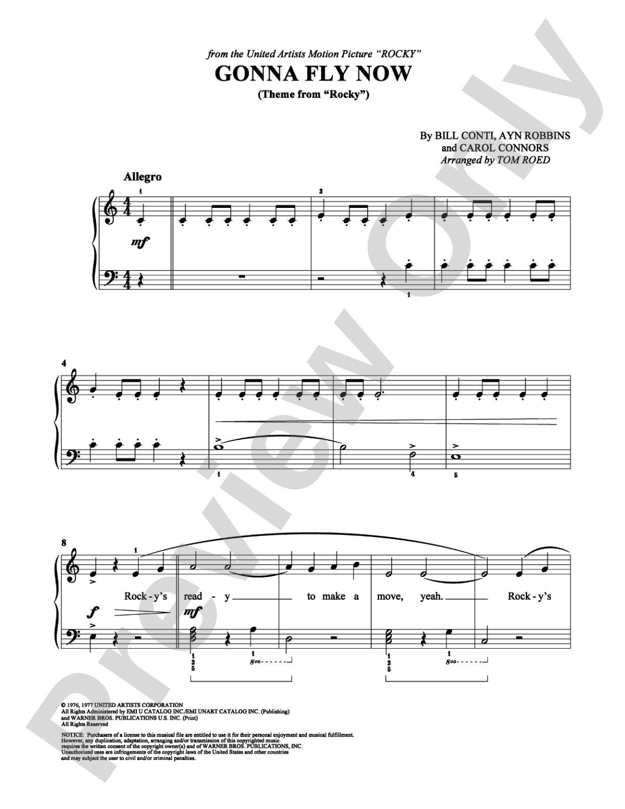 Gonna Fly Now: Easy Piano Digital Sheet Music