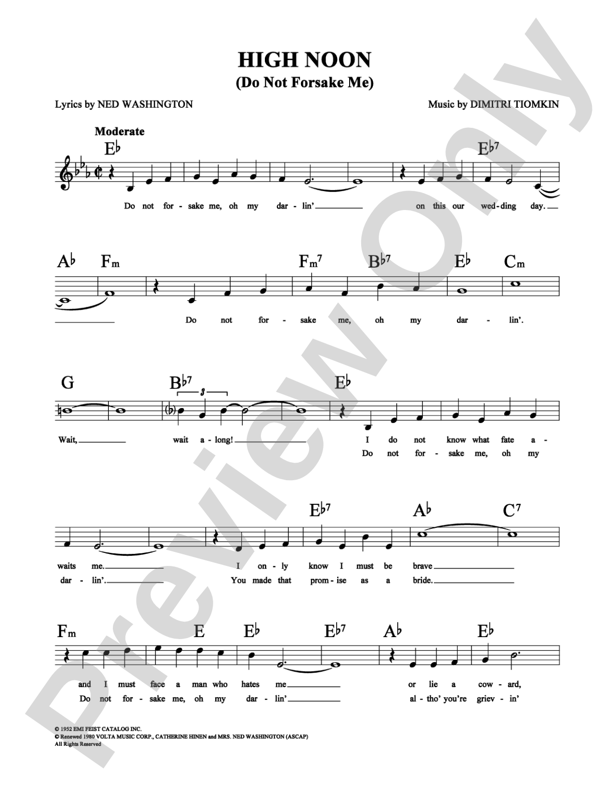 High Noon (Do Not Forsake Me): Lead Sheet Digital Sheet Music