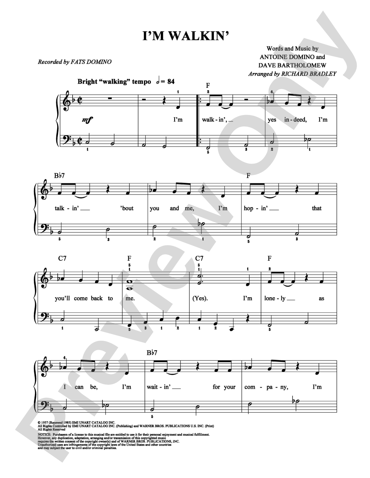 I'm Walkin': Easy Piano Digital Sheet Music