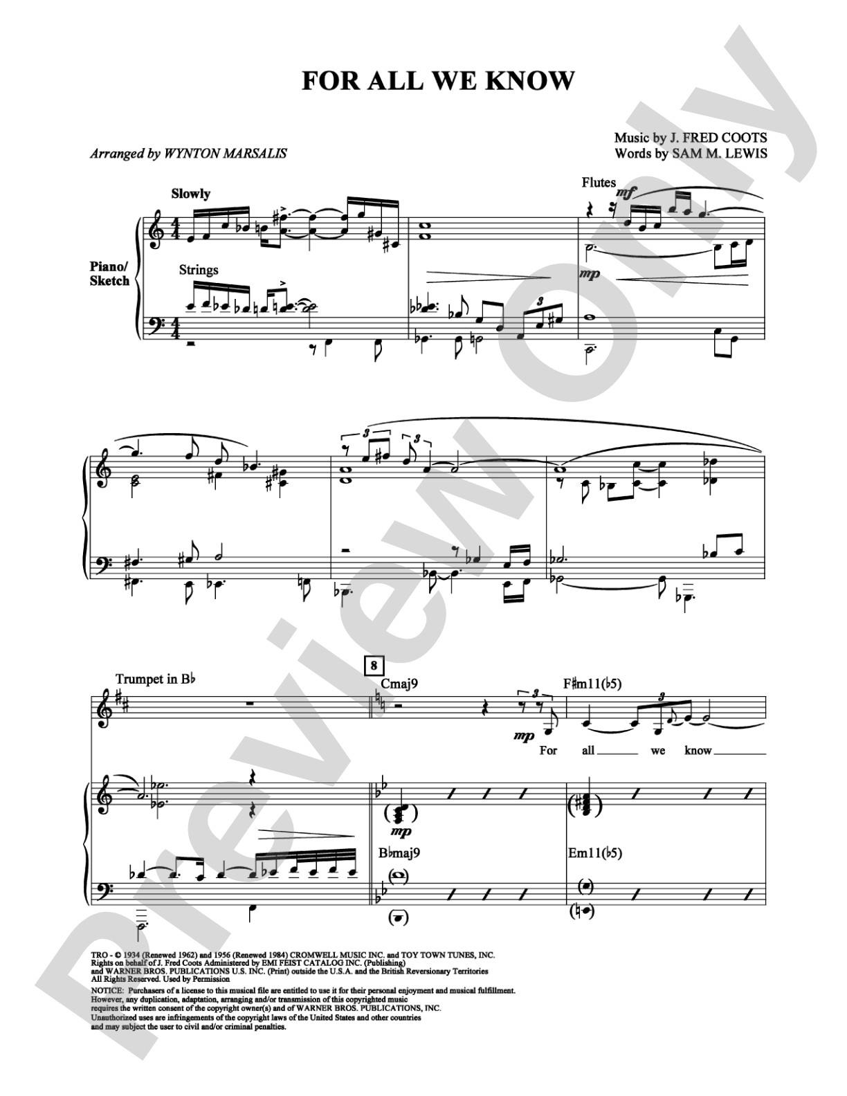 For All We Know: Solo & Small Ensemble Digital Sheet Music