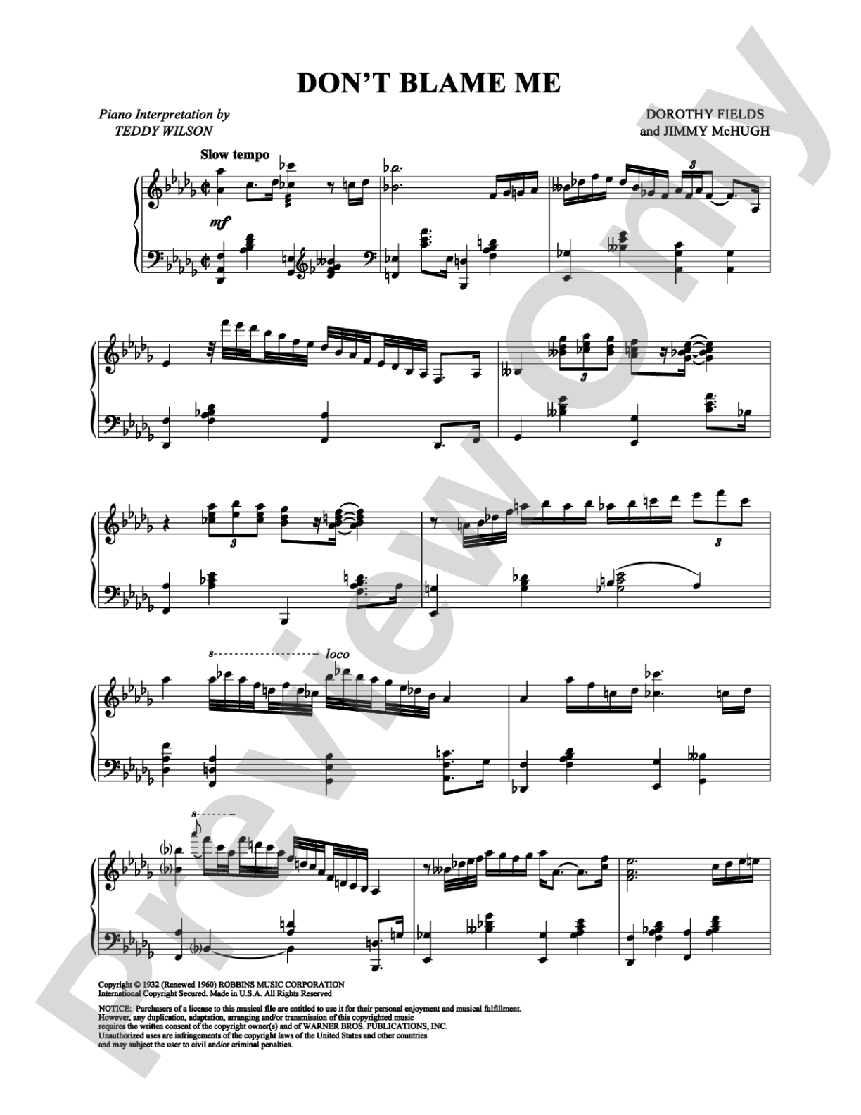 Don't Blame Me: Piano Digital Sheet Music