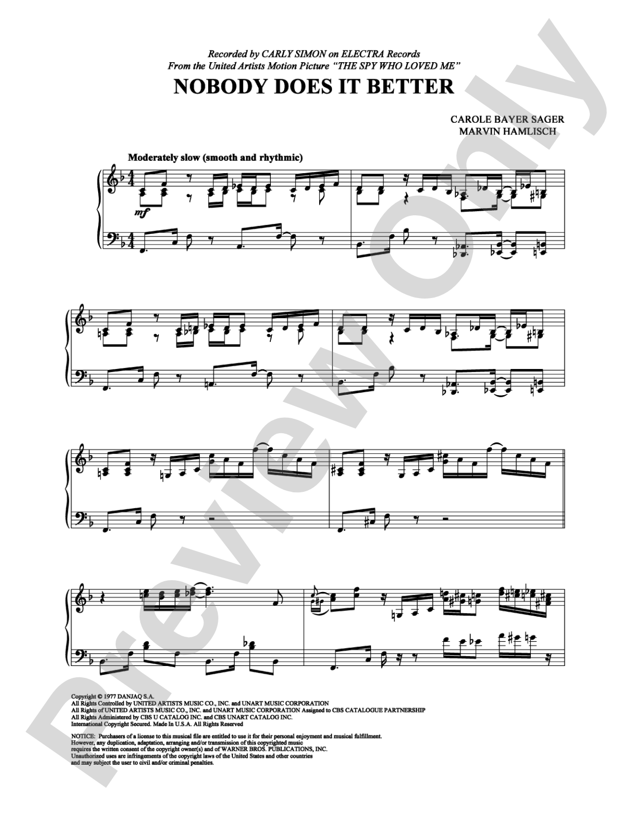 Nobody Does It Better: Piano Digital Sheet Music