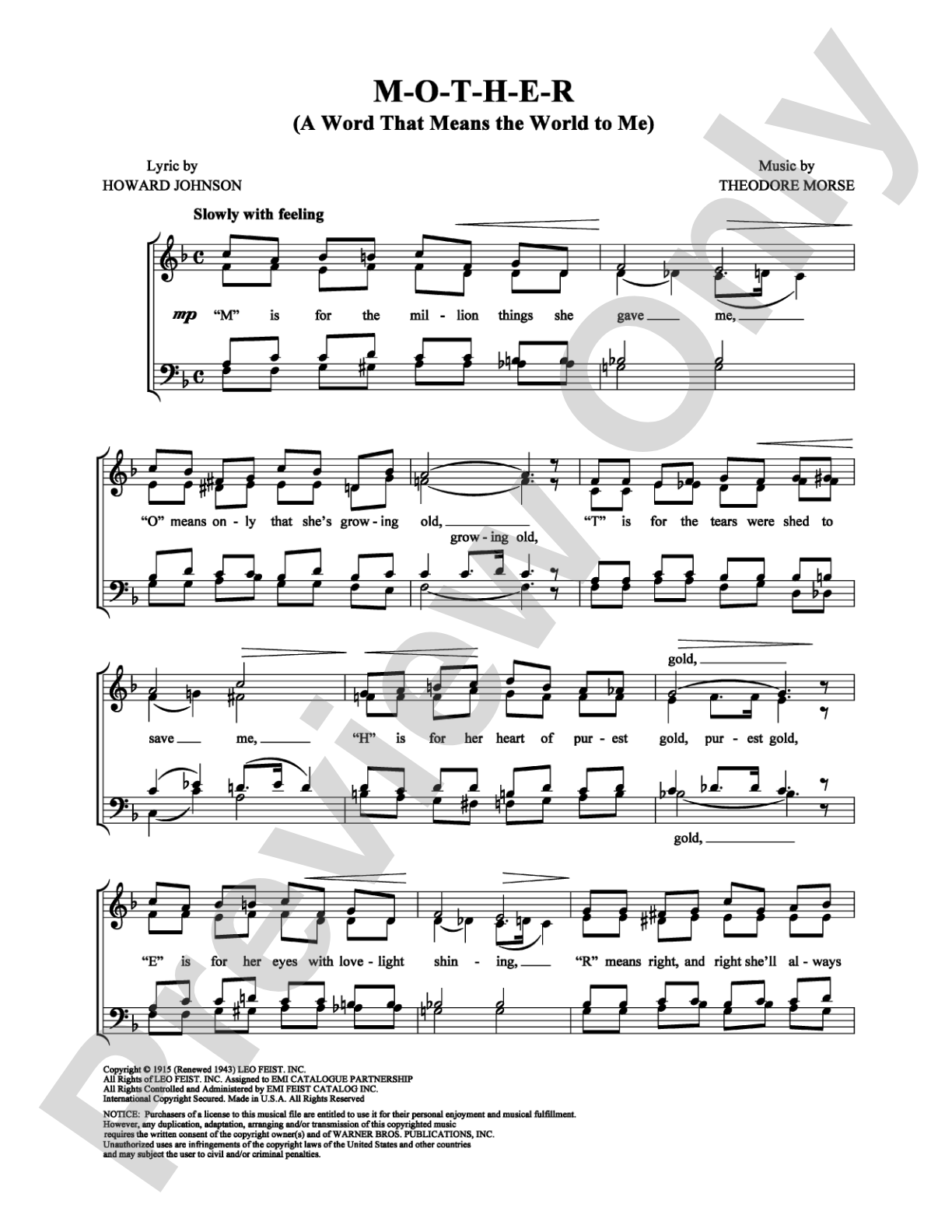 M-O-T-H-E-R (A Word That Means the World to Me): Vocal Group Digital Sheet Music