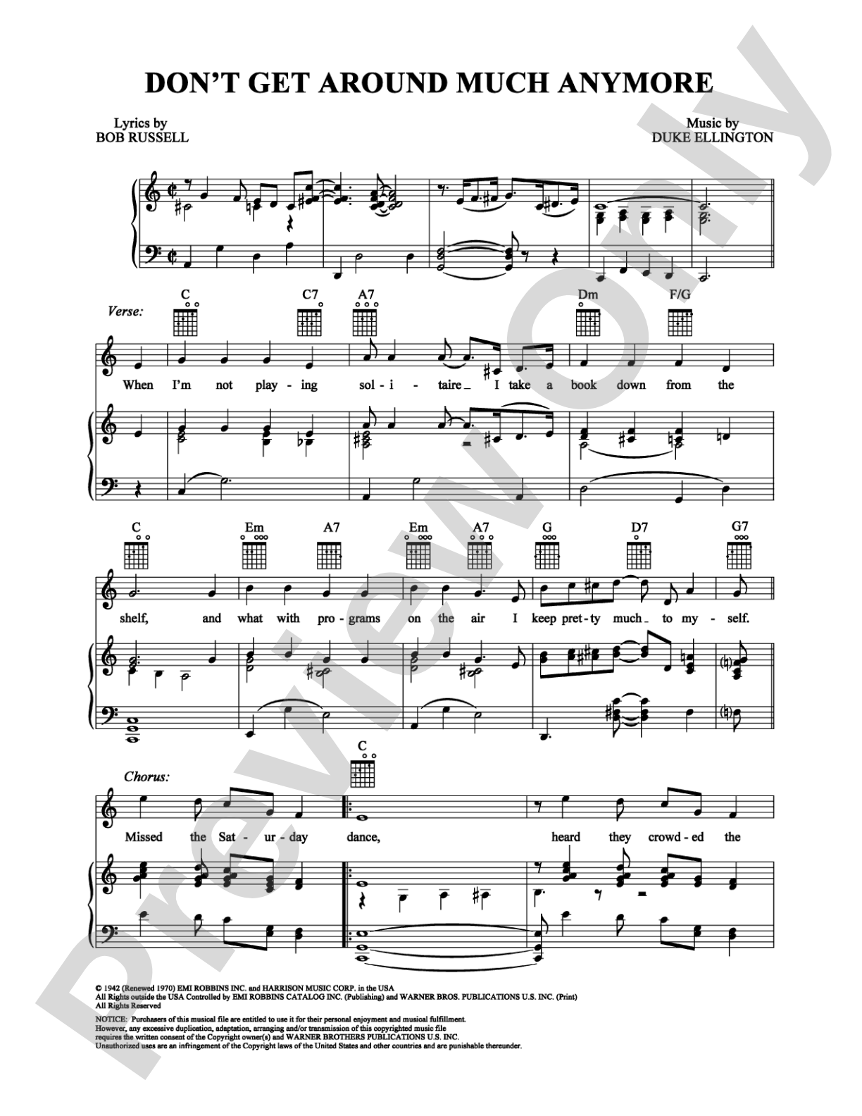 Don't Get Around Much Anymore: Piano/Vocal/Chords Digital Sheet Music