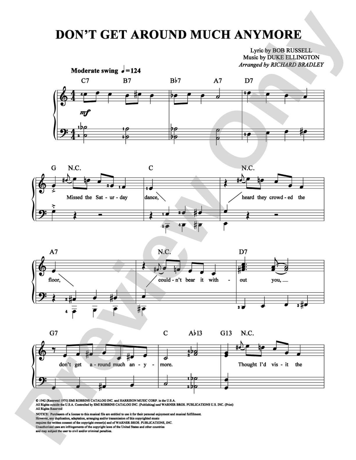 Don't Get Around Much Anymore: Easy Piano Digital Sheet Music