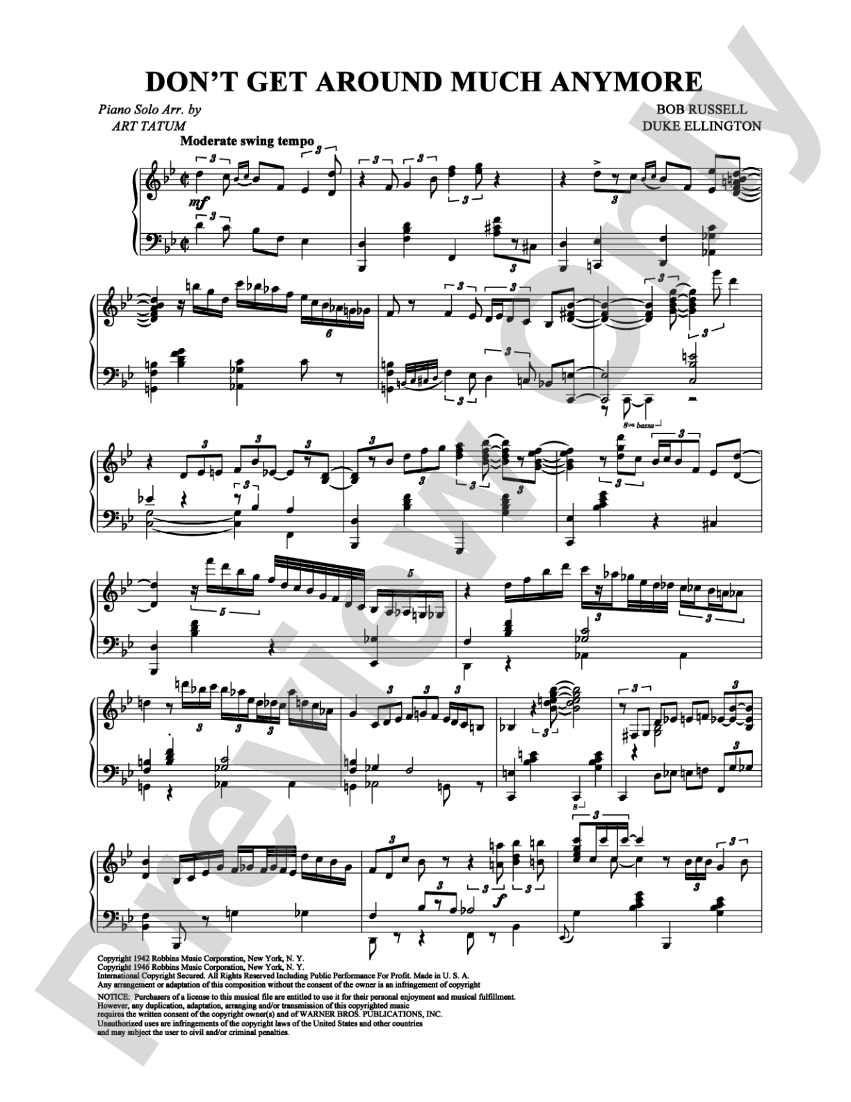 Don't Get Around Much Anymore: Piano Digital Sheet Music