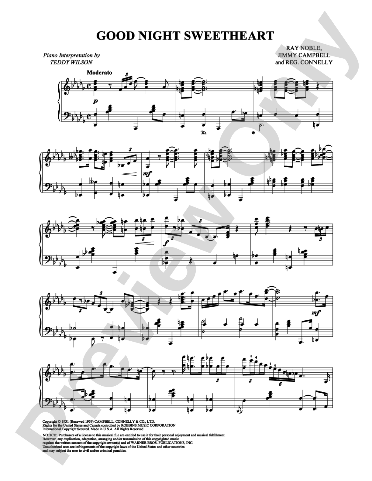 Good Night Sweetheart: Piano Digital Sheet Music