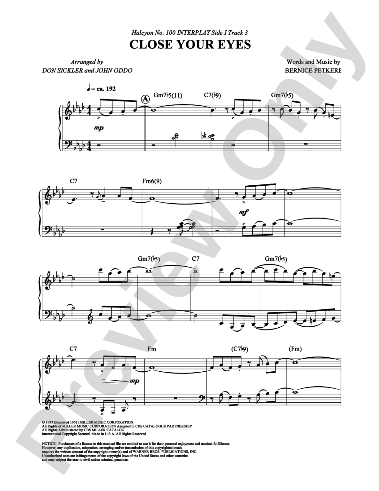 Close Your Eyes: Piano Digital Sheet Music