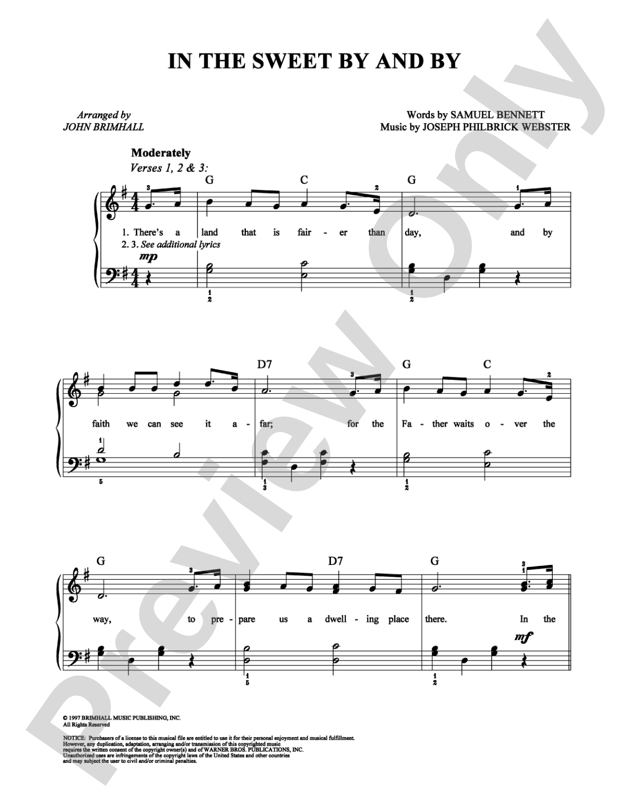 In The Sweet By And By: Easy Piano Digital Sheet Music