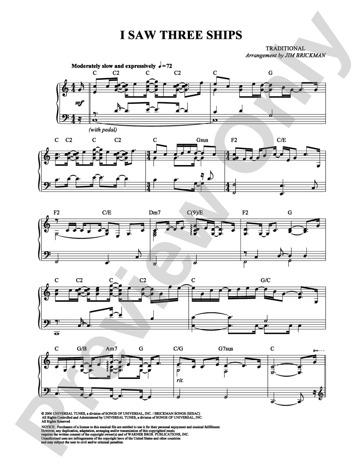 I Saw Three Ships: Piano Digital Sheet Music