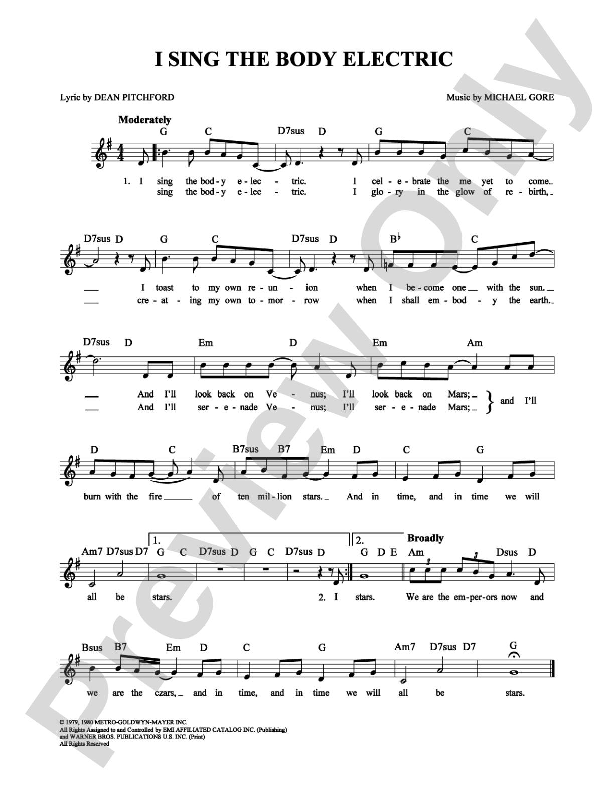 I Sing the Body Electric: Lead Sheet Digital Sheet Music