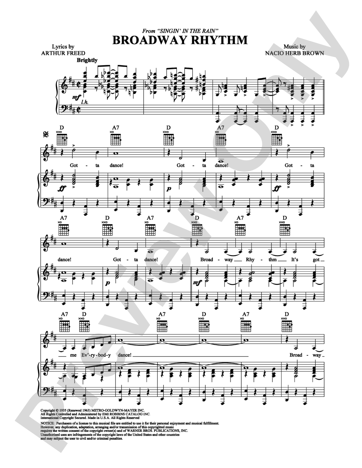 Broadway Rhythm: Piano/Vocal/Chords Digital Sheet Music