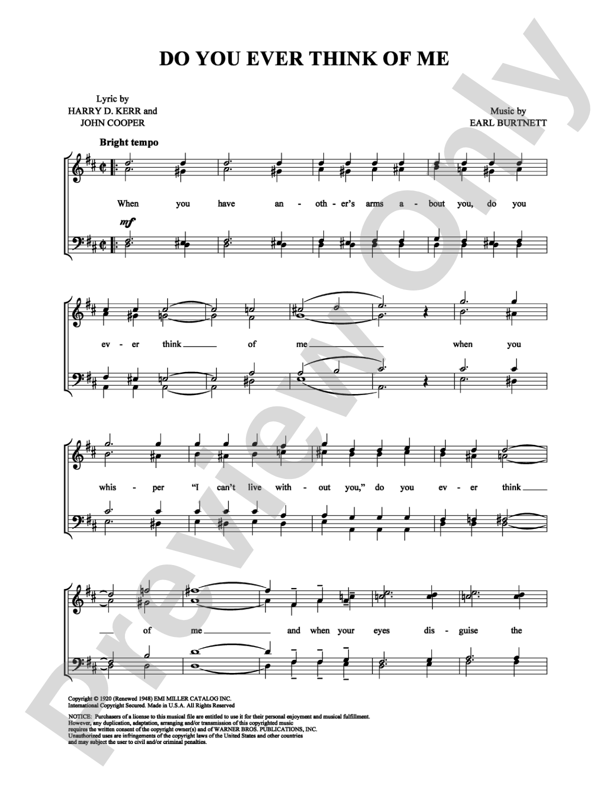 Do You Ever Think of Me: Vocal Group Digital Sheet Music